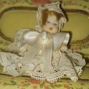 Vintage Capodimonte Porcelain Doll in Lace Dress